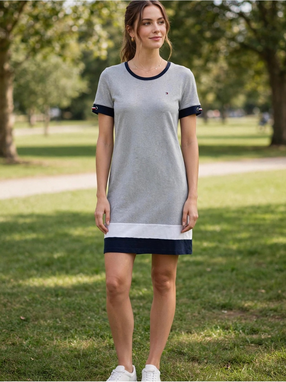Tommy Hilfiger Gray Knit Short-Sleeve T-Shirt Dress